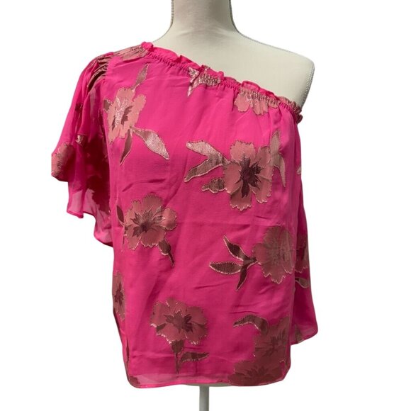 NWT Lilly Pulitzer Blouse Medium Roxie Pink & Gold Off-Shoulder Sleeveless - Picture 1 of 3